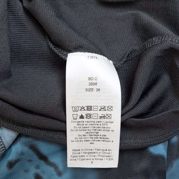 GANNI Blue Printed Mesh O-neck Ruched Long Dress Floral Size 36 - Picture 13 of 14